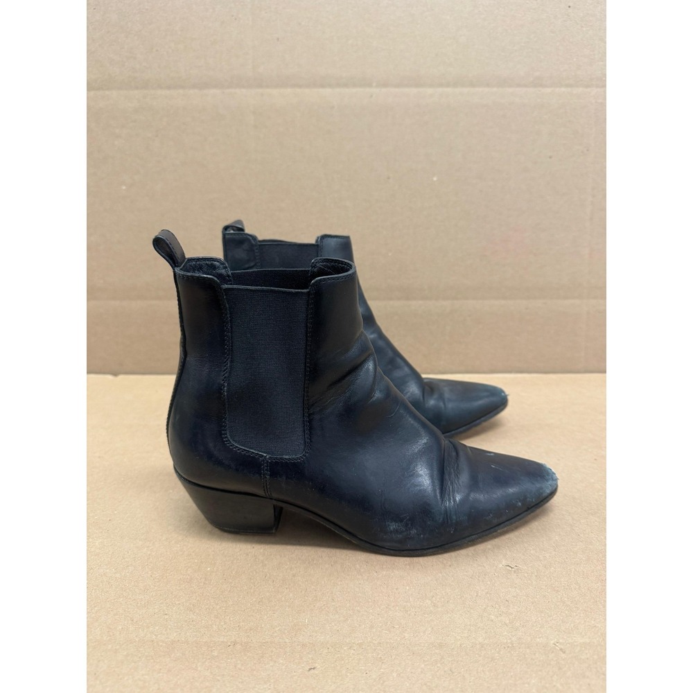 Saint Laurent Leather Pointed Toe Pull On Chelsea Boots Black Women Size 37.5 EU - Picture 4 of 13